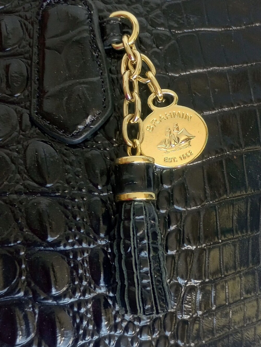 Brahmin Black Melbourne Mini Asher Crocodile Embossed Leather Crossbody Satchel - Picture 5 of 10